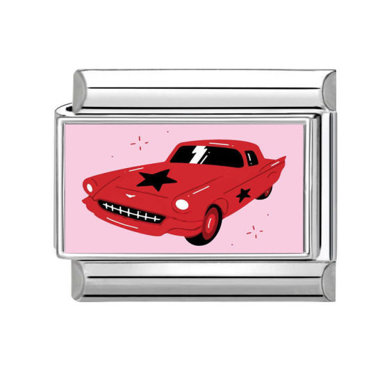 Bild von 1 Stück 304 Edelstahl Stilvoll Charm-Armband mit italienischen Gliedern zur Herstellung von DIY-Schmuck Silberfarbe Rot Rechteck Auto 10mm x 9mm