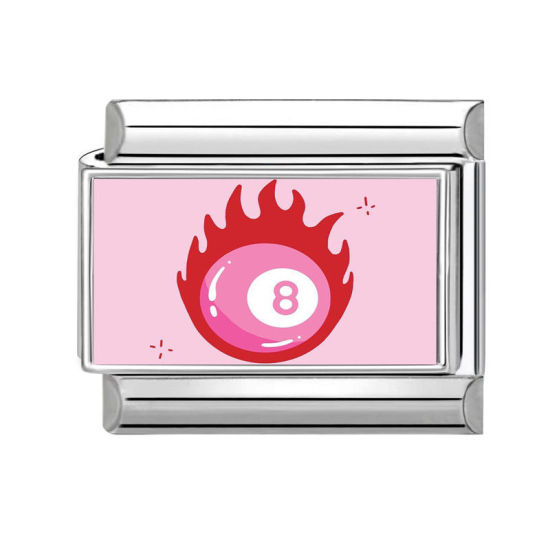 Bild von 1 Piece 304 Stainless Steel Stylish Italian Charm Links For DIY Bracelet Jewelry Making Silver Tone Red Rectangle No.8 Billiard Pool Ball 10mm x 9mm