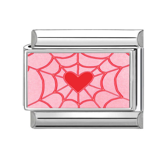 Picture of 1 Piece 304 Stainless Steel Valentine's Day Italian Charm Links For DIY Bracelet Jewelry Making Silver Tone Red Rectangle Heart 10mm x 9mm