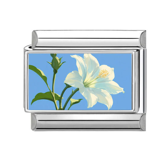 Bild von 1 Stück 304 Edelstahl Charm-Armband mit italienischen Gliedern zur Herstellung von DIY-Schmuck Silberfarbe Bunt Rechteck Lilie 10mm x 9mm