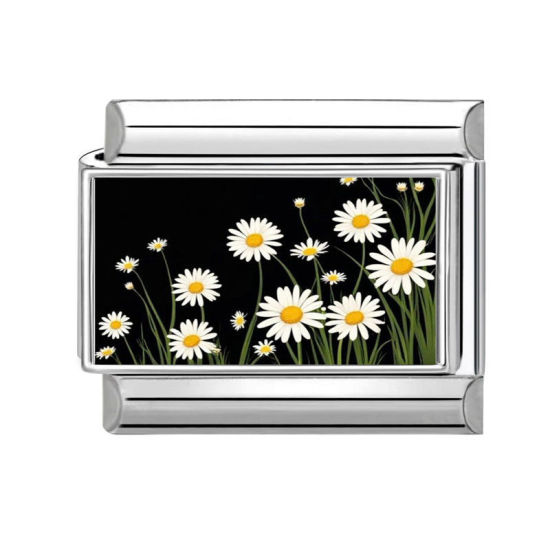 Bild von 1 Stück 304 Edelstahl Charm-Armband mit italienischen Gliedern zur Herstellung von DIY-Schmuck Silberfarbe Bunt Rechteck Gänseblümchen 10mm x 9mm