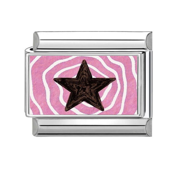 Picture of 1 Piece 304 Stainless Steel Stylish Italian Charm Links For DIY Bracelet Jewelry Making Silver Tone Black Rectangle Pentagram Star 10mm x 9mm