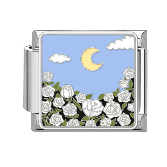 Bild von 1 Stück 304 Edelstahl Stilvoll Charm-Armband mit italienischen Gliedern zur Herstellung von DIY-Schmuck Silberfarbe Bunt Rechteck Naturlandschaft 10mm x 9mm