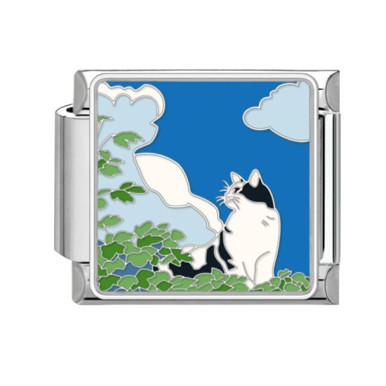 Immagine di 1 Pz 304 Acciaio Inossidabile Bracciale con Charm Italiano a Maglie, Creazione di Gioielli Fai-da-te Tono Argento Multicolore Rettangolo Gatto 10mm x 9mm