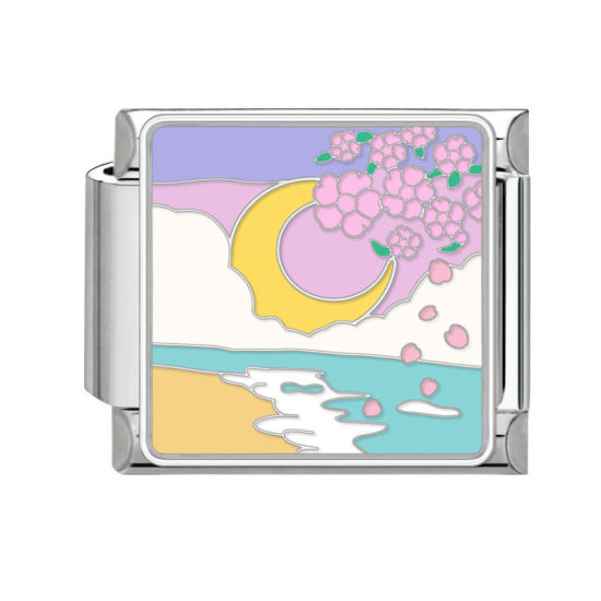 Bild von 1 Stück 304 Edelstahl Stilvoll Charm-Armband mit italienischen Gliedern zur Herstellung von DIY-Schmuck Silberfarbe Bunt Rechteck Naturlandschaft 10mm x 9mm