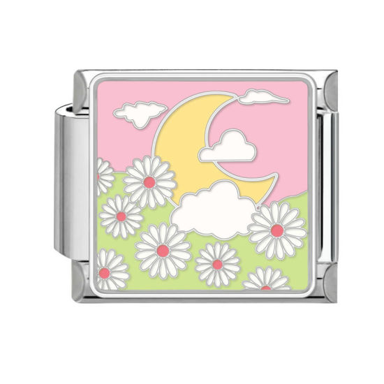 Bild von 1 Stück 304 Edelstahl Stilvoll Charm-Armband mit italienischen Gliedern zur Herstellung von DIY-Schmuck Silberfarbe Bunt Rechteck Naturlandschaft 10mm x 9mm