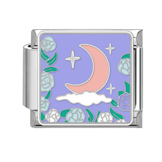 Bild von 1 Stück 304 Edelstahl Stilvoll Charm-Armband mit italienischen Gliedern zur Herstellung von DIY-Schmuck Silberfarbe Bunt Rechteck Naturlandschaft 10mm x 9mm