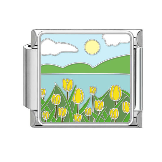 Bild von 1 Stück 304 Edelstahl Stilvoll Charm-Armband mit italienischen Gliedern zur Herstellung von DIY-Schmuck Silberfarbe Bunt Rechteck Naturlandschaft 10mm x 9mm