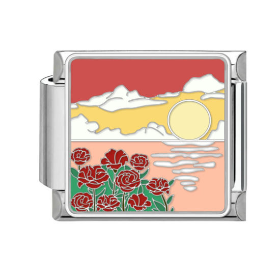 Bild von 1 Stück 304 Edelstahl Stilvoll Charm-Armband mit italienischen Gliedern zur Herstellung von DIY-Schmuck Silberfarbe Bunt Rechteck Naturlandschaft 10mm x 9mm