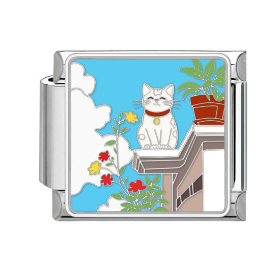 Immagine di 1 Pz 304 Acciaio Inossidabile Bracciale con Charm Italiano a Maglie, Creazione di Gioielli Fai-da-te Tono Argento Multicolore Rettangolo Gatto 10mm x 9mm