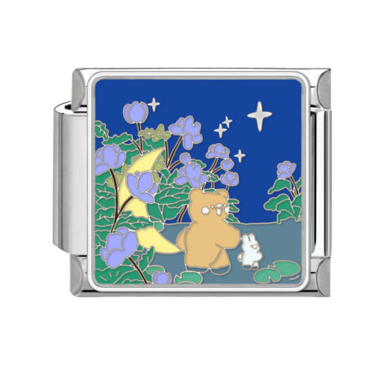 Immagine di 1 Pz 304 Acciaio Inossidabile Bracciale con Charm Italiano a Maglie, Creazione di Gioielli Fai-da-te Tono Argento Multicolore Rettangolo Gatto 10mm x 9mm