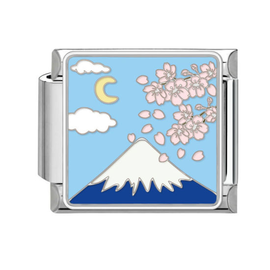 Bild von 1 Stück 304 Edelstahl Stilvoll Charm-Armband mit italienischen Gliedern zur Herstellung von DIY-Schmuck Silberfarbe Bunt Rechteck Naturlandschaft 10mm x 9mm