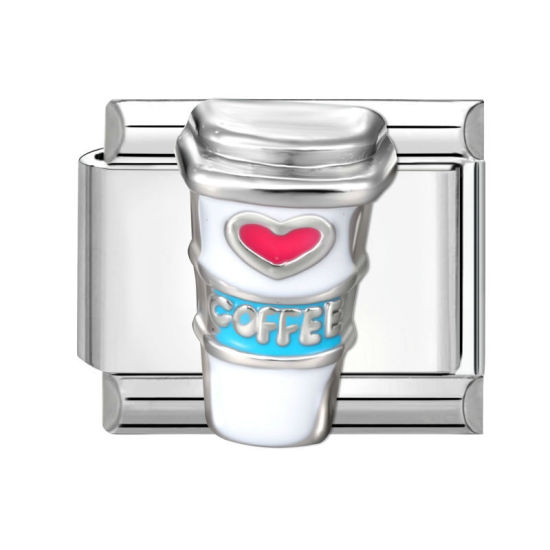 Immagine di 1 Pz 304 Acciaio Inossidabile Bracciale con Charm Italiano a Maglie, Creazione di Gioielli Fai-da-te Tono Argento Rosso Rettangolo Caffè 10mm x 9mm