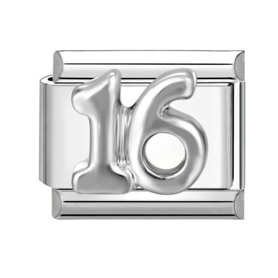 Immagine di 1 Pz 304 Acciaio Inossidabile Bracciale con Charm Italiano a Maglie, Creazione di Gioielli Fai-da-te Tono Argento Rettangolo Messaggio " 16 " 10mm x 9mm