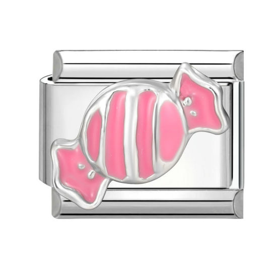 Immagine di 1 Pz 304 Acciaio Inossidabile Bracciale con Charm Italiano a Maglie, Creazione di Gioielli Fai-da-te Tono Argento Rosa Rettangolo Caramella 10mm x 9mm