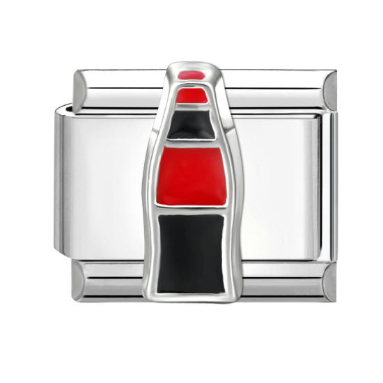 Immagine di 1 Pz 304 Acciaio Inossidabile Bracciale con Charm Italiano a Maglie, Creazione di Gioielli Fai-da-te Tono Argento Rosso Rettangolo Rossetto 10mm x 9mm