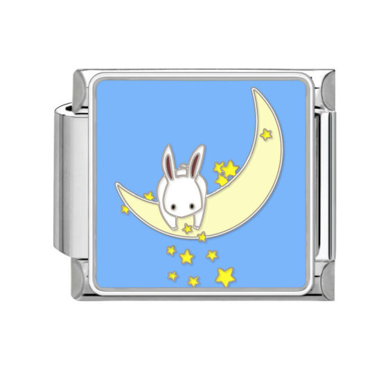 Immagine di 1 Pz 304 Acciaio Inossidabile Bracciale con Charm Italiano a Maglie, Creazione di Gioielli Fai-da-te Tono Argento Bianco Rettangolo Coniglio 10mm x 9mm