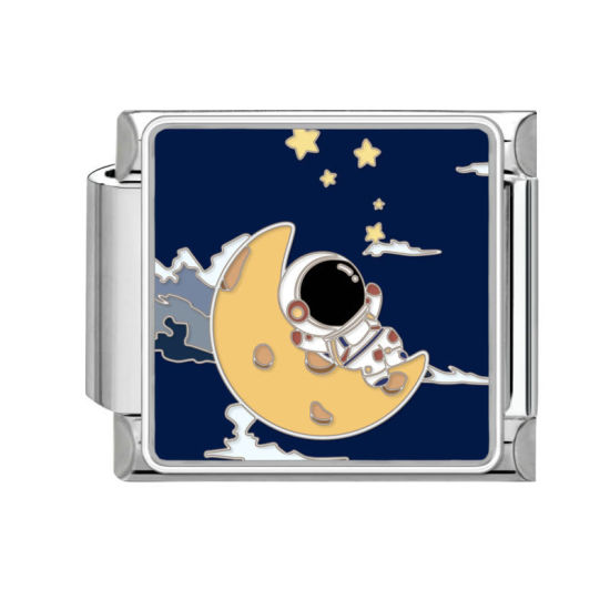 Bild von 1 Stück 304 Edelstahl Stilvoll Charm-Armband mit italienischen Gliedern zur Herstellung von DIY-Schmuck Silberfarbe Bunt Rechteck Astronaut 10mm x 9mm