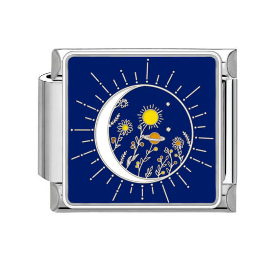 Bild von 1 Stück 304 Edelstahl Stilvoll Charm-Armband mit italienischen Gliedern zur Herstellung von DIY-Schmuck Silberfarbe Bunt Rechteck Sonne 10mm x 9mm