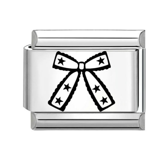 Bild von 1 Stück 304 Edelstahl Stilvoll Charm-Armband mit italienischen Gliedern zur Herstellung von DIY-Schmuck Silberfarbe Schwarz Rechteck Schleife 10mm x 9mm