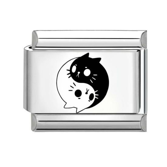 Bild von 1 Stück 304 Edelstahl Stilvoll Charm-Armband mit italienischen Gliedern zur Herstellung von DIY-Schmuck Silberfarbe Schwarz Rechteck Katze 10mm x 9mm