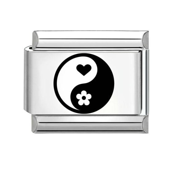 Bild von 1 Stück 304 Edelstahl Stilvoll Charm-Armband mit italienischen Gliedern zur Herstellung von DIY-Schmuck Silberfarbe Schwarz Rechteck Acht Trigramme 10mm x 9mm