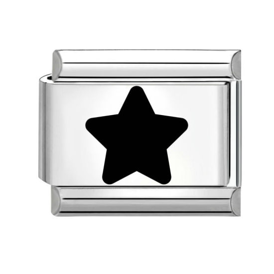 Bild von 1 Stück 304 Edelstahl Stilvoll Charm-Armband mit italienischen Gliedern zur Herstellung von DIY-Schmuck Silberfarbe Schwarz Rechteck Pentagramm 10mm x 9mm