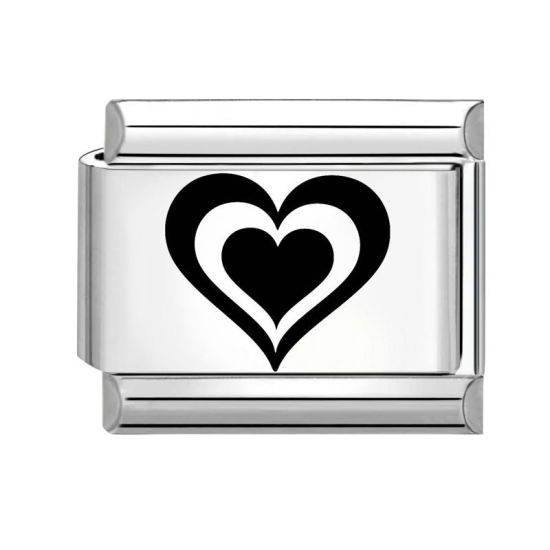 Bild von 1 Stück 304 Edelstahl Valentinstag Charm-Armband mit italienischen Gliedern zur Herstellung von DIY-Schmuck Silberfarbe Schwarz Rechteck Herz 10mm x 9mm