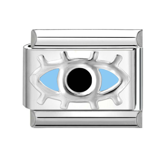 Immagine di 1 Pz 304 Acciaio Inossidabile Bracciale con Charm Italiano a Maglie, Creazione di Gioielli Fai-da-te Tono Argento Nero Rettangolo Occhi 10mm x 9mm