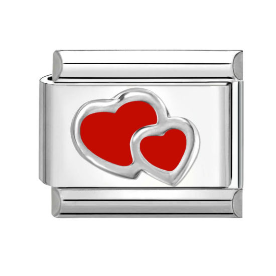 Immagine di 1 Pz 304 Acciaio Inossidabile San Valentino Bracciale con Charm Italiano a Maglie, Creazione di Gioielli Fai-da-te Tono Argento Rosso Rettangolo Cuore 10mm x 9mm