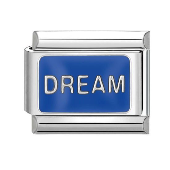 Изображение 1 ШТ 304 Нержавеющая Сталь Стильный Очаровательный итальянский браслет со звеньями Изготовление ювелирных изделий своими руками Серебряный Тон Синий Прямоугольник Сообщение " Dream " 10мм x 9мм