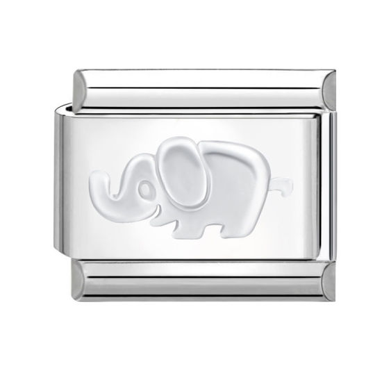 Bild von 1 Stück 304 Edelstahl Charm-Armband mit italienischen Gliedern zur Herstellung von DIY-Schmuck Silberfarbe Rechteck Elefant 10mm x 9mm