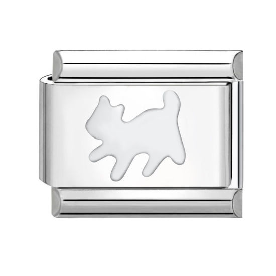 Bild von 1 Stück 304 Edelstahl Charm-Armband mit italienischen Gliedern zur Herstellung von DIY-Schmuck Silberfarbe Rechteck Katze 10mm x 9mm