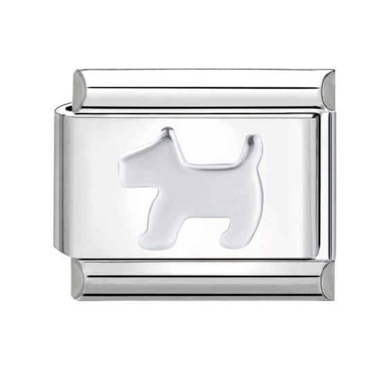 Bild von 1 Stück 304 Edelstahl Charm-Armband mit italienischen Gliedern zur Herstellung von DIY-Schmuck Silberfarbe Rechteck Hund 10mm x 9mm