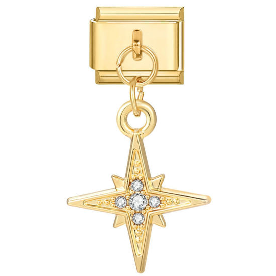 Bild von 1 Stück 304 Edelstahl Stilvoll Charm-Armband mit italienischen Gliedern zur Herstellung von DIY-Schmuck Vergoldet Stern Transparent Strass 10mm x 9mm