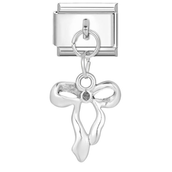 Bild von 1 Stück 304 Edelstahl Stilvoll Charm-Armband mit italienischen Gliedern zur Herstellung von DIY-Schmuck Silberfarbe Schleife 10mm x 9mm