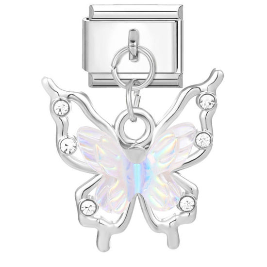 Immagine di 1 Pz 304 Acciaio Inossidabile Elegante Bracciale con Charm Italiano a Maglie, Creazione di Gioielli Fai-da-te Tono Argento Farfalla 10mm x 9mm