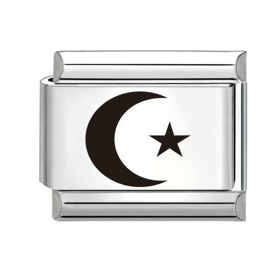 Bild von 1 Stück 304 Edelstahl Stilvoll Charm-Armband mit italienischen Gliedern zur Herstellung von DIY-Schmuck Silberfarbe Schwarz Rechteck Mond 10mm x 9mm