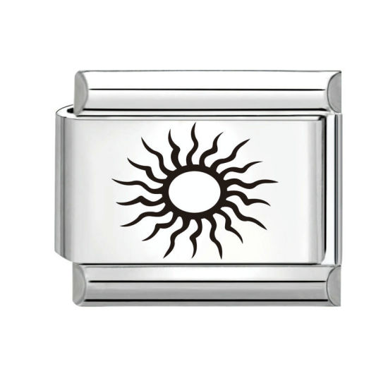 Bild von 1 Stück 304 Edelstahl Stilvoll Charm-Armband mit italienischen Gliedern zur Herstellung von DIY-Schmuck Silberfarbe Schwarz Rechteck Sonne 10mm x 9mm