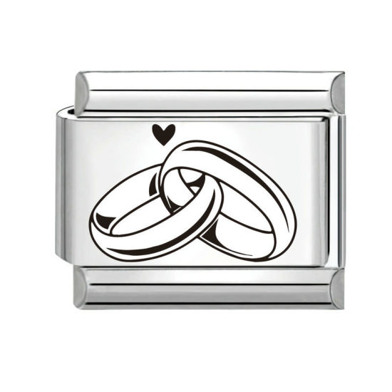Bild von 1 Piece 304 Stainless Steel Stylish Italian Charm Links For DIY Bracelet Jewelry Making Silver Tone Black Rectangle Couple Rings 10mm x 9mm