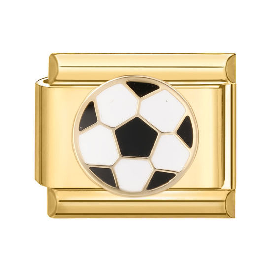 Bild von 1 Stück 304 Edelstahl Stilvoll Charm-Armband mit italienischen Gliedern zur Herstellung von DIY-Schmuck Vergoldet Schwarz Rechteck Fußball 10mm x 9mm