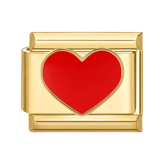 Изображение 1 ШТ 304 Нержавеющая Сталь День святого Валентина Очаровательный итальянский браслет со звеньями Изготовление ювелирных изделий своими руками Позолоченный Красный Прямоугольник Сердце 10мм x 9мм