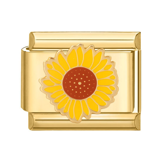 Изображение 1 ШТ 304 Нержавеющая Сталь Стильный Очаровательный итальянский браслет со звеньями Изготовление ювелирных изделий своими руками Позолоченный Желтый Прямоугольник Подсолнечник 10мм x 9мм