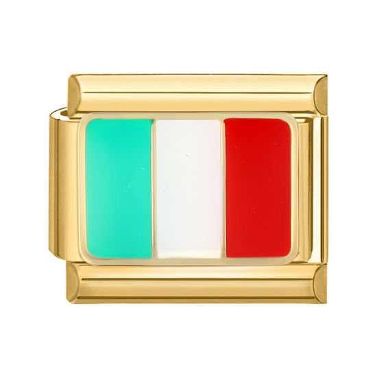 Immagine di 1 Pz 304 Acciaio Inossidabile Bracciale con Charm Italiano a Maglie, Creazione di Gioielli Fai-da-te Oro Placcato Multicolore Rettangolo Bandiera Nazionale 10mm x 9mm