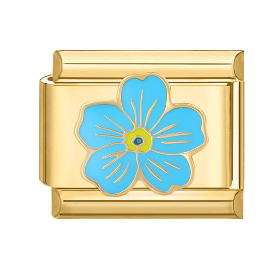 Изображение 1 ШТ 304 Нержавеющая Сталь Стильный Очаровательный итальянский браслет со звеньями Изготовление ювелирных изделий своими руками Позолоченный Синий Прямоугольник Цветок 10мм x 9мм