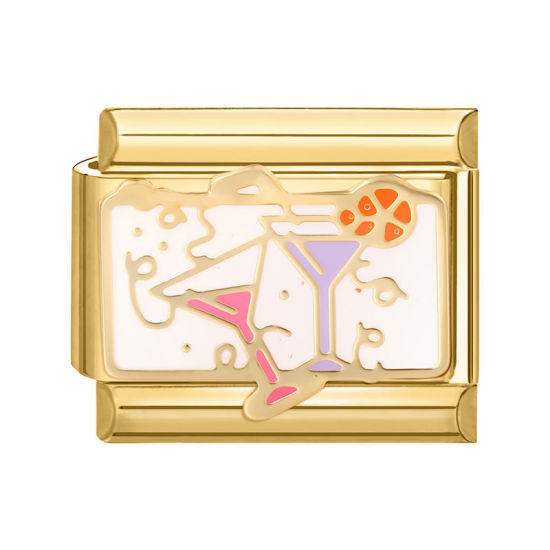 Изображение 1 ШТ 304 Нержавеющая Сталь Стильный Очаровательный итальянский браслет со звеньями Изготовление ювелирных изделий своими руками Позолоченный Разноцветный Прямоугольник Чашка 10мм x 9мм