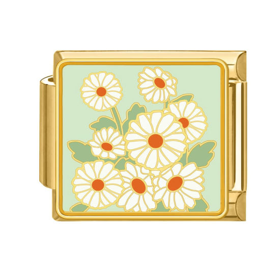 Immagine di 1 Pz 304 Acciaio Inossidabile Bracciale con Charm Italiano a Maglie, Creazione di Gioielli Fai-da-te Oro Placcato Multicolore Rettangolo Fiore 10mm x 9mm