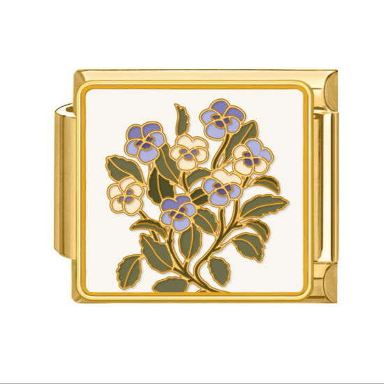 Immagine di 1 Pz 304 Acciaio Inossidabile Bracciale con Charm Italiano a Maglie, Creazione di Gioielli Fai-da-te Oro Placcato Multicolore Rettangolo Fiore 10mm x 9mm