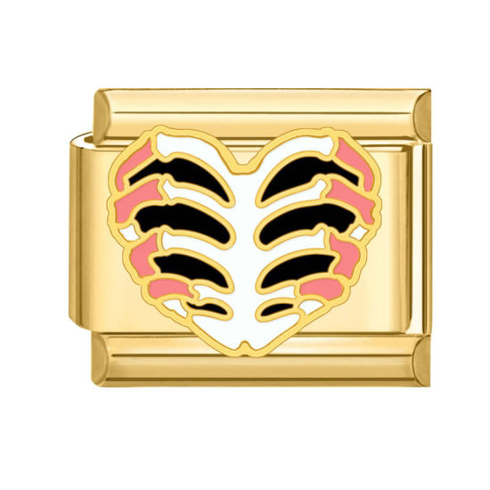 Bild von 1 Stück 304 Edelstahl Valentinstag Charm-Armband mit italienischen Gliedern zur Herstellung von DIY-Schmuck Vergoldet Weiß Rechteck Herz 10mm x 9mm