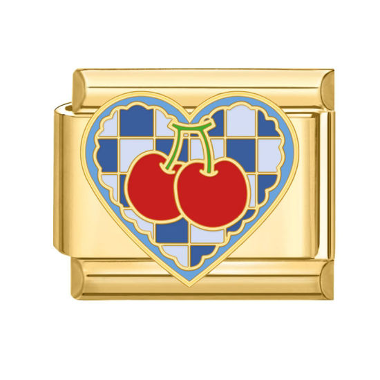 Bild von 1 Stück 304 Edelstahl Valentinstag Charm-Armband mit italienischen Gliedern zur Herstellung von DIY-Schmuck Vergoldet Bunt Rechteck Herz 10mm x 9mm